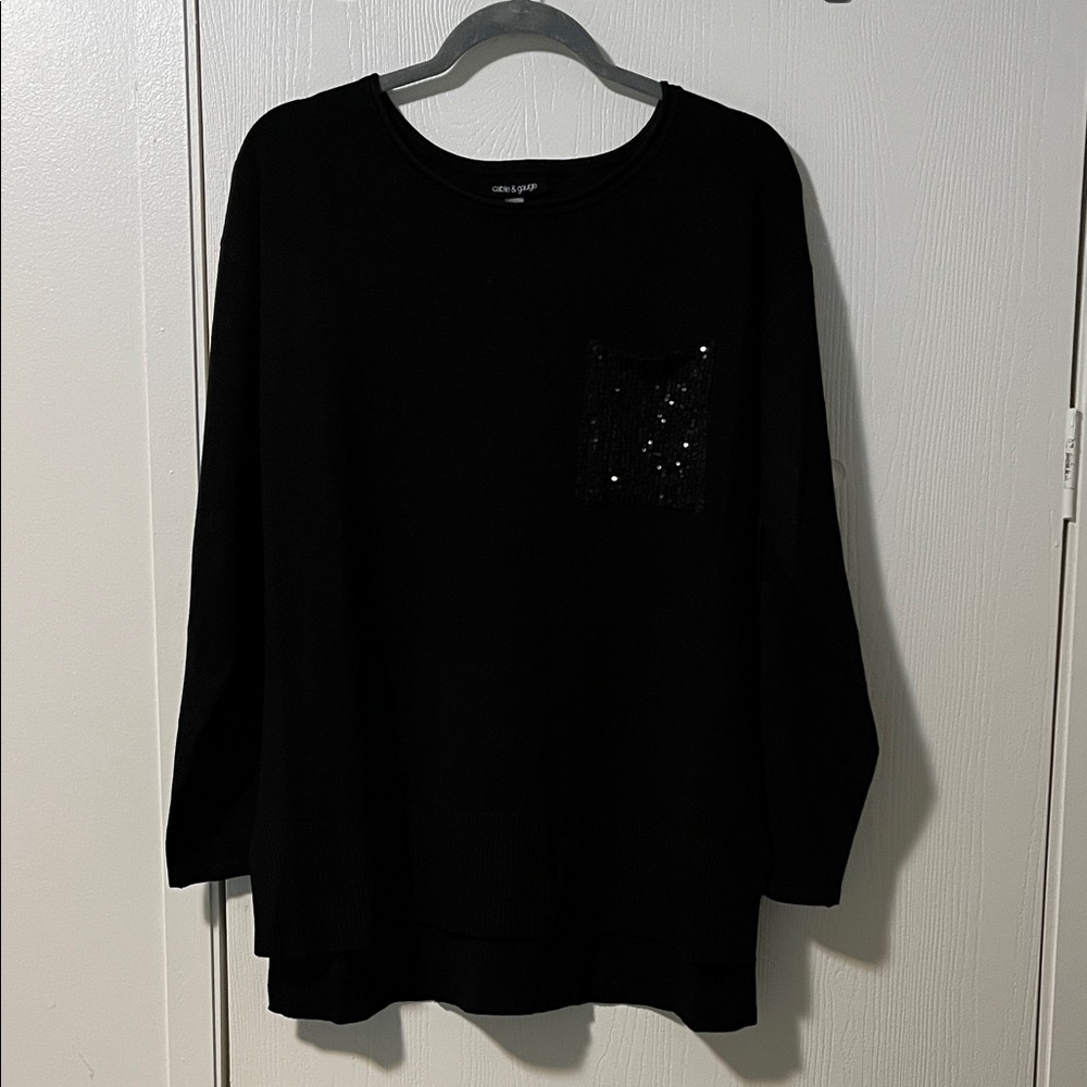 Cable & Gauge Black Sweater with Sequin Pocket NWT Large